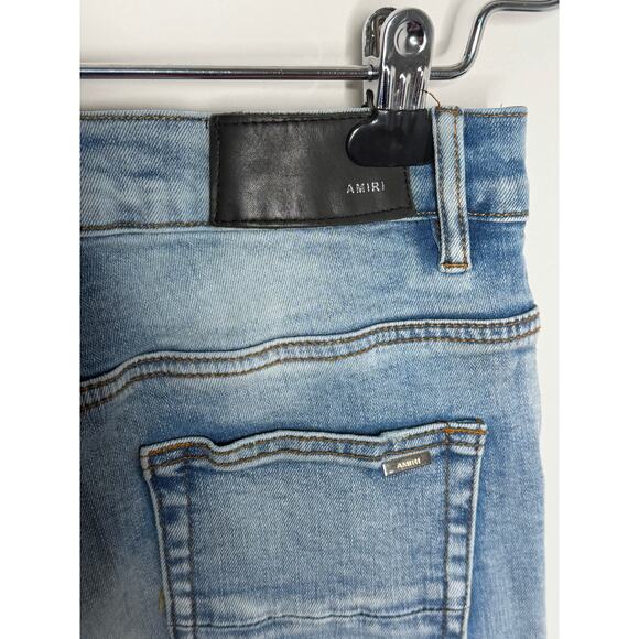 Amiri Cotton Blend High Waisted Distressed Denim Skinny Jeans Blue Womens 30 - Picture 11 of 11